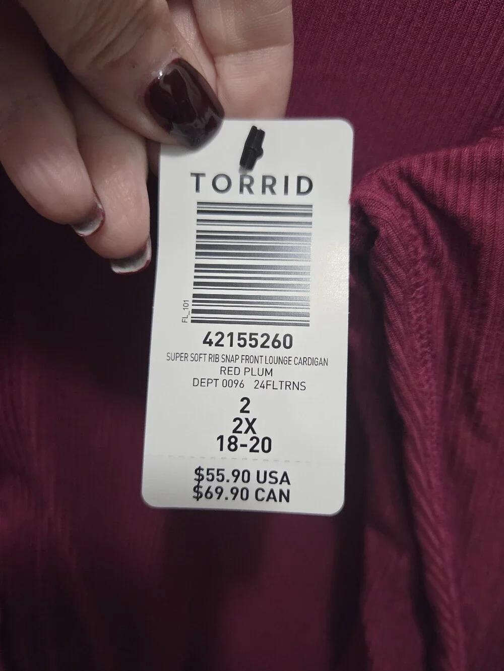Torrid 2X 18-20 Super Soft Rib Snap Front Cardigan Red Plum NWT Plus Size